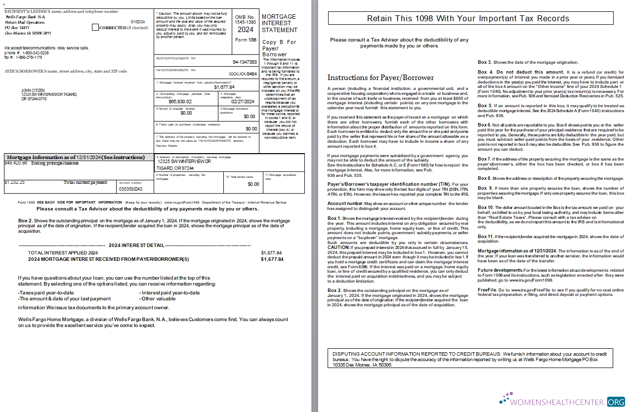 Download USA Iowa Wells Fargo bank mortgage interest statement, 2 pages scr Photoshop template